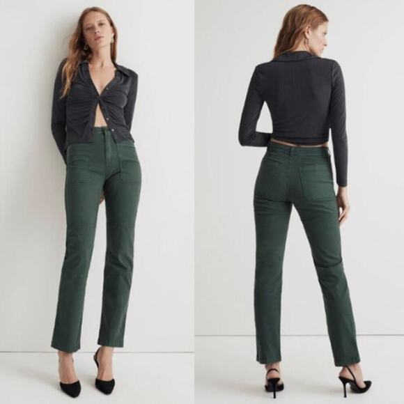 Madewell Garment-Dyed Canvas Petite '90s Straight Cargo Pant Green Size 25P NWT - Picture 1 of 5